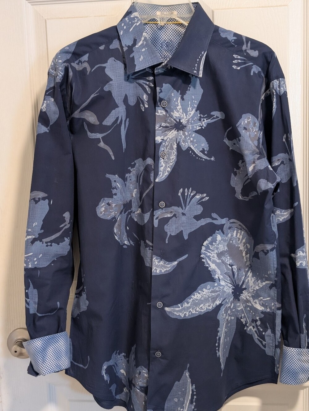 BUGATCHI Navy Floral Button-Up Shirt - Blue Floral Print